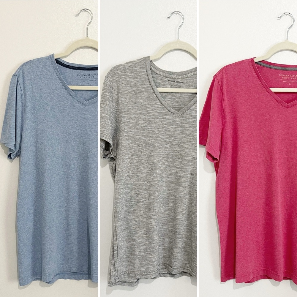 Banana Republic Men's 100% Cotton T-Shirts Lot Of 3 Short Sleeve V-Neck Tee Sz L - Picture 3 of 16